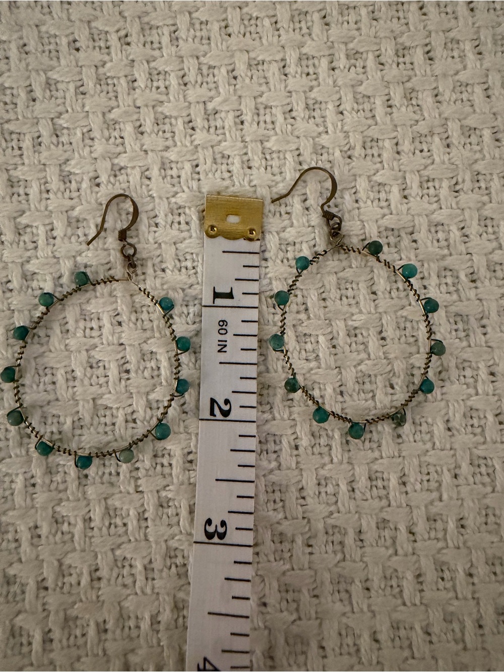 Handmade Teal Bead Hoop Earrings - made by local artist